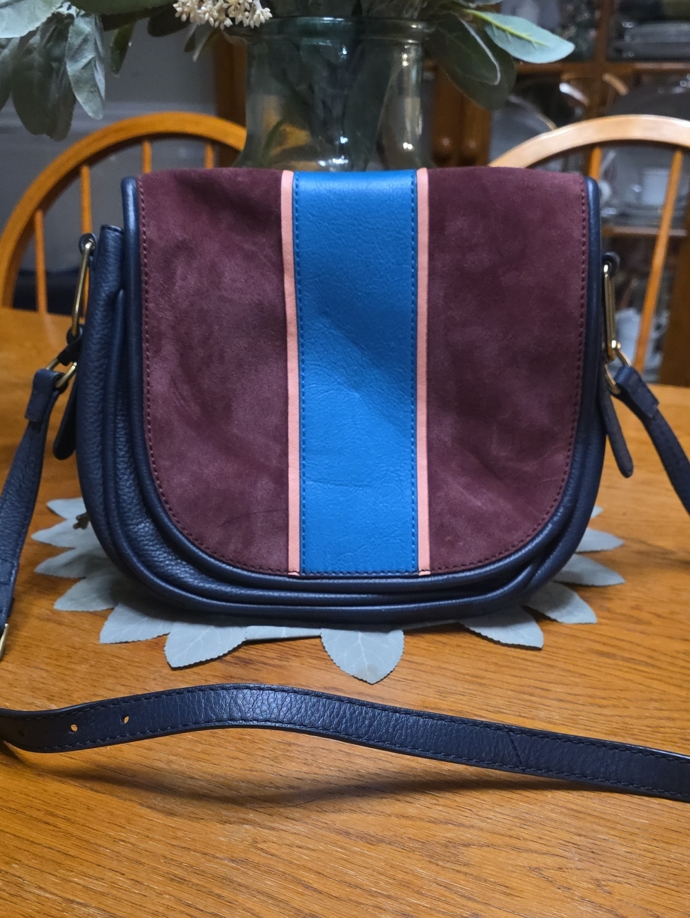Fossil Women's Colorblock Leather & Suede Crossbody Bag - Blue/Burgundy
